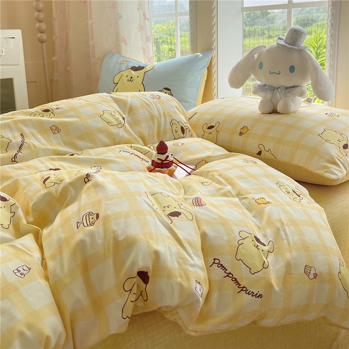 91家纺网 家纺一手货源 找家纺 桃子家居 2026新款A类三丽鸥正版授权卡通数码印花混搭纯棉印花系列四件套 棉三丽鸥-混搭焦糖布丁狗