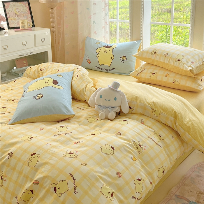 91家纺网 家纺一手货源 找家纺 桃子家居 2026新款A类三丽鸥正版授权卡通数码印花混搭纯棉印花系列四件套 棉三丽鸥-混搭焦糖布丁狗