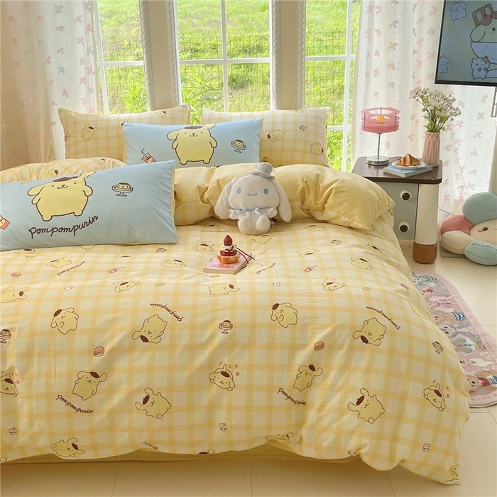 91家纺网 家纺一手货源 找家纺 桃子家居 2026新款A类三丽鸥正版授权卡通数码印花混搭纯棉印花系列四件套 棉三丽鸥-混搭焦糖布丁狗