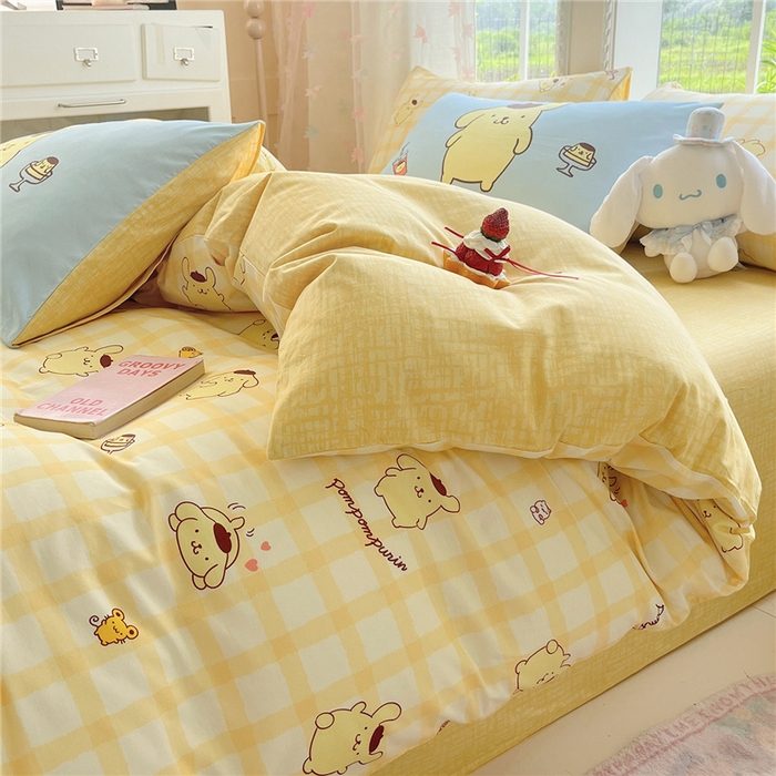 91家纺网 家纺一手货源 找家纺 桃子家居 2026新款A类三丽鸥正版授权卡通数码印花混搭纯棉印花系列四件套 棉三丽鸥-混搭焦糖布丁狗