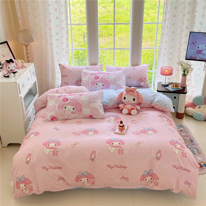 91家纺网 家纺一手货源 找家纺 桃子家居 2026新款A类三丽鸥正版授权卡通数码印花混搭纯棉印花系列四件套 棉三丽鸥-混搭魔法美乐蒂