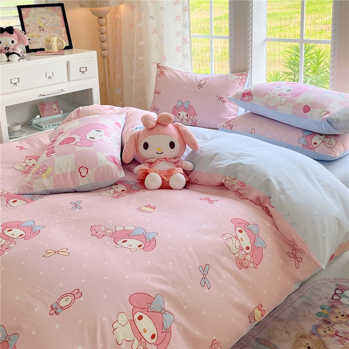 91家纺网 家纺一手货源 找家纺 桃子家居 2026新款A类三丽鸥正版授权卡通数码印花混搭纯棉印花系列四件套 棉三丽鸥-混搭魔法美乐蒂