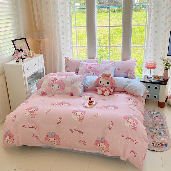 91家纺网 家纺一手货源 找家纺 桃子家居 2026新款A类三丽鸥正版授权卡通数码印花混搭纯棉印花系列四件套 棉三丽鸥-混搭魔法美乐蒂