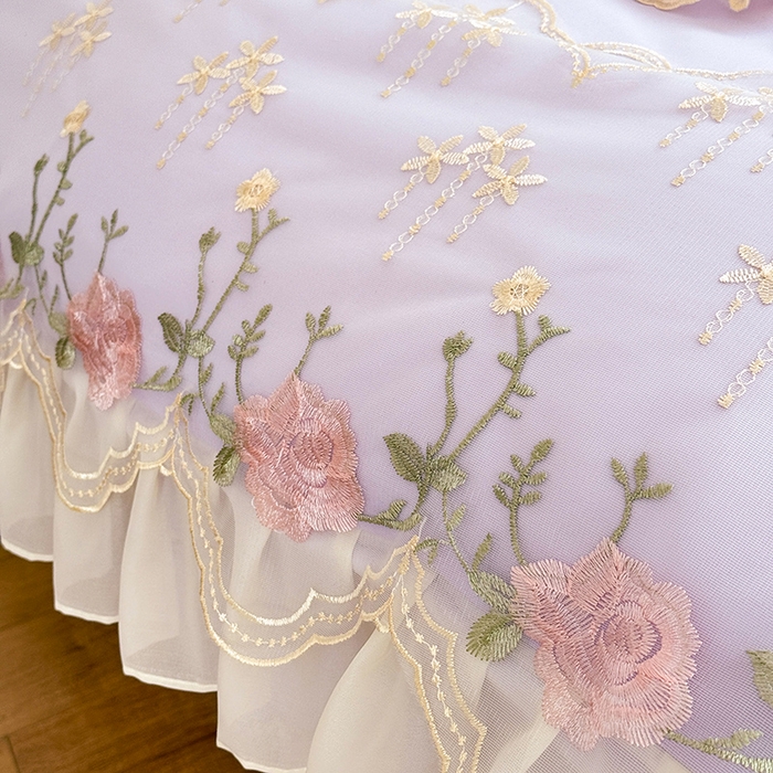 91家纺网 家纺一手货源 找家纺 苏米娜 2026春夏超柔水洗棉床裙款四件套-唯爱系列 唯爱-香芋紫