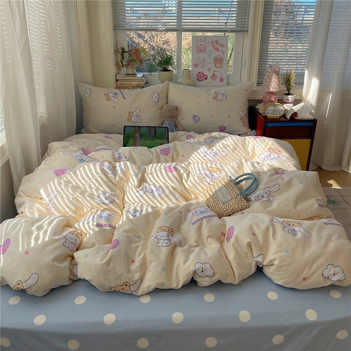 91家纺网 家纺一手货源 找家纺 桃子家居 2026新款A类三丽鸥正版授权卡通数码印花混搭纯棉印花系列四件套 棉三丽鸥-开心玉桂狗