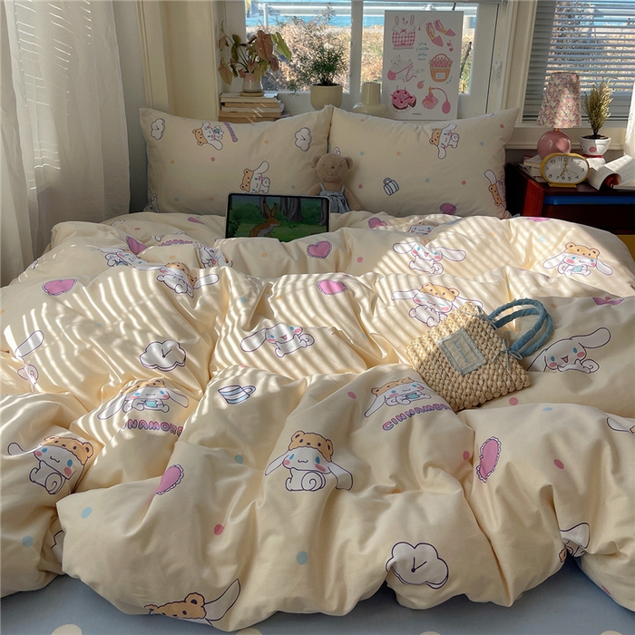 91家纺网 家纺一手货源 找家纺 桃子家居 2026新款A类三丽鸥正版授权卡通数码印花混搭纯棉印花系列四件套 棉三丽鸥-开心玉桂狗