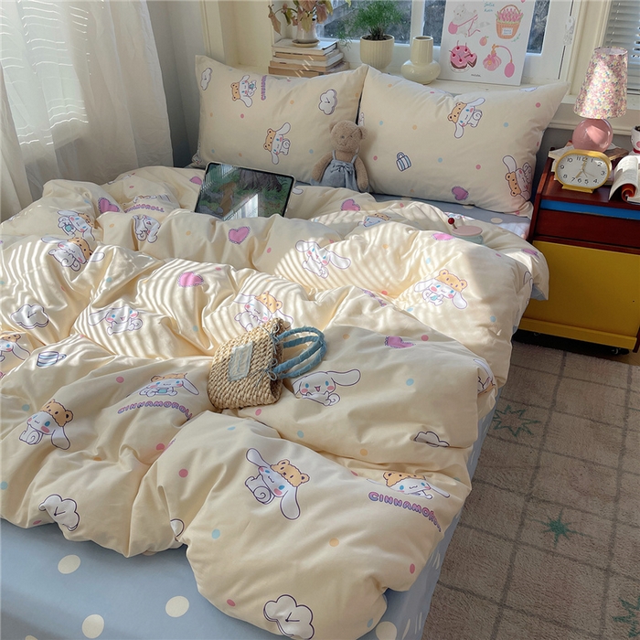 91家纺网 家纺一手货源 找家纺 桃子家居 2026新款A类三丽鸥正版授权卡通数码印花混搭纯棉印花系列四件套 棉三丽鸥-开心玉桂狗
