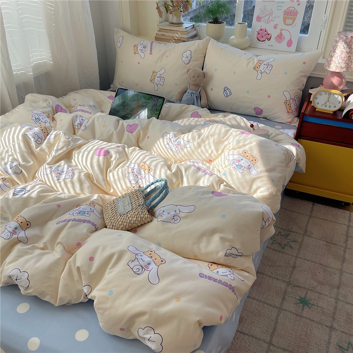 91家纺网 家纺一手货源 找家纺 桃子家居 2026新款A类三丽鸥正版授权卡通数码印花混搭纯棉印花系列四件套 棉三丽鸥-开心玉桂狗