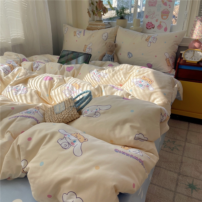 91家纺网 家纺一手货源 找家纺 桃子家居 2026新款A类三丽鸥正版授权卡通数码印花混搭纯棉印花系列四件套 棉三丽鸥-开心玉桂狗