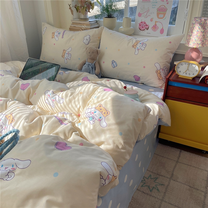 91家纺网 家纺一手货源 找家纺 桃子家居 2026新款A类三丽鸥正版授权卡通数码印花混搭纯棉印花系列四件套 棉三丽鸥-开心玉桂狗