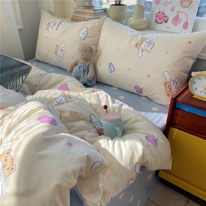 91家纺网 家纺一手货源 找家纺 桃子家居 2026新款A类三丽鸥正版授权卡通数码印花混搭纯棉印花系列四件套 棉三丽鸥-开心玉桂狗