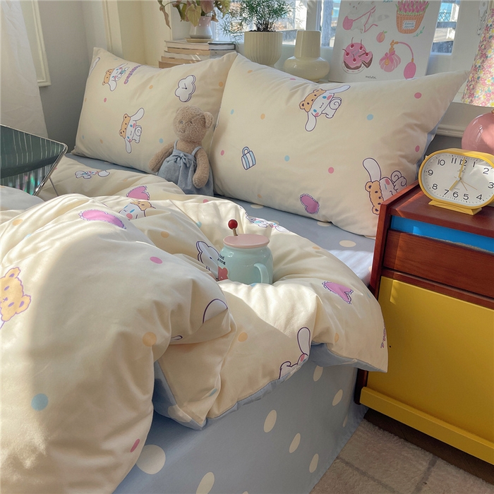 91家纺网 家纺一手货源 找家纺 桃子家居 2026新款A类三丽鸥正版授权卡通数码印花混搭纯棉印花系列四件套 棉三丽鸥-开心玉桂狗