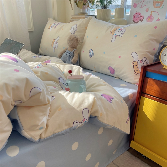 91家纺网 家纺一手货源 找家纺 桃子家居 2026新款A类三丽鸥正版授权卡通数码印花混搭纯棉印花系列四件套 棉三丽鸥-开心玉桂狗