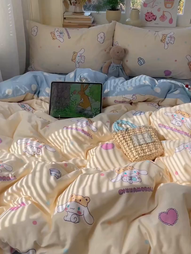 91家纺网 家纺一手货源 找家纺 桃子家居 2026新款A类三丽鸥正版授权卡通数码印花混搭纯棉印花系列四件套 棉三丽鸥-开心玉桂狗