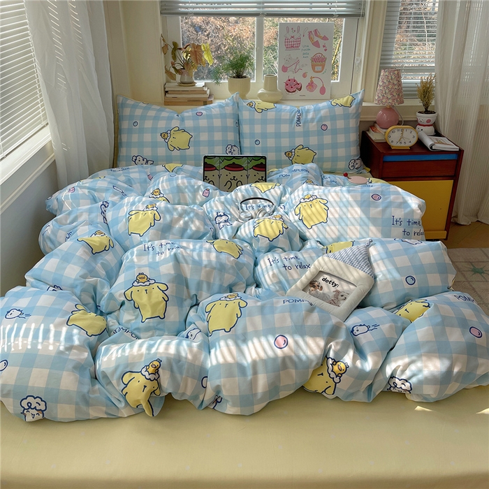 91家纺网 家纺一手货源 找家纺 桃子家居 2026新款A类三丽鸥正版授权卡通数码印花混搭纯棉印花系列四件套 棉三丽鸥-蓝格布丁狗