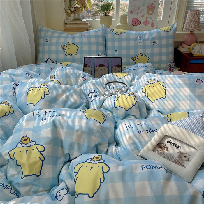 91家纺网 家纺一手货源 找家纺 桃子家居 2026新款A类三丽鸥正版授权卡通数码印花混搭纯棉印花系列四件套 棉三丽鸥-蓝格布丁狗