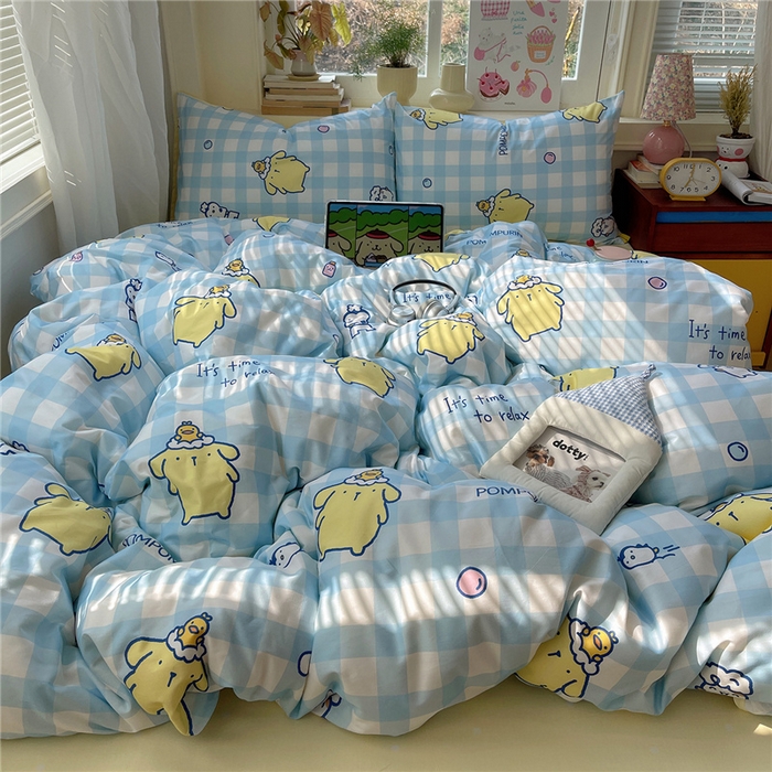 91家纺网 家纺一手货源 找家纺 桃子家居 2026新款A类三丽鸥正版授权卡通数码印花混搭纯棉印花系列四件套 棉三丽鸥-蓝格布丁狗