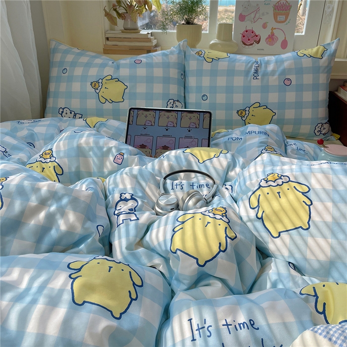 91家纺网 家纺一手货源 找家纺 桃子家居 2026新款A类三丽鸥正版授权卡通数码印花混搭纯棉印花系列四件套 棉三丽鸥-蓝格布丁狗