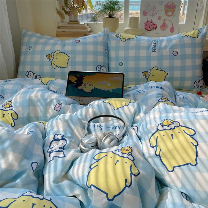 91家纺网 家纺一手货源 找家纺 桃子家居 2026新款A类三丽鸥正版授权卡通数码印花混搭纯棉印花系列四件套 棉三丽鸥-蓝格布丁狗