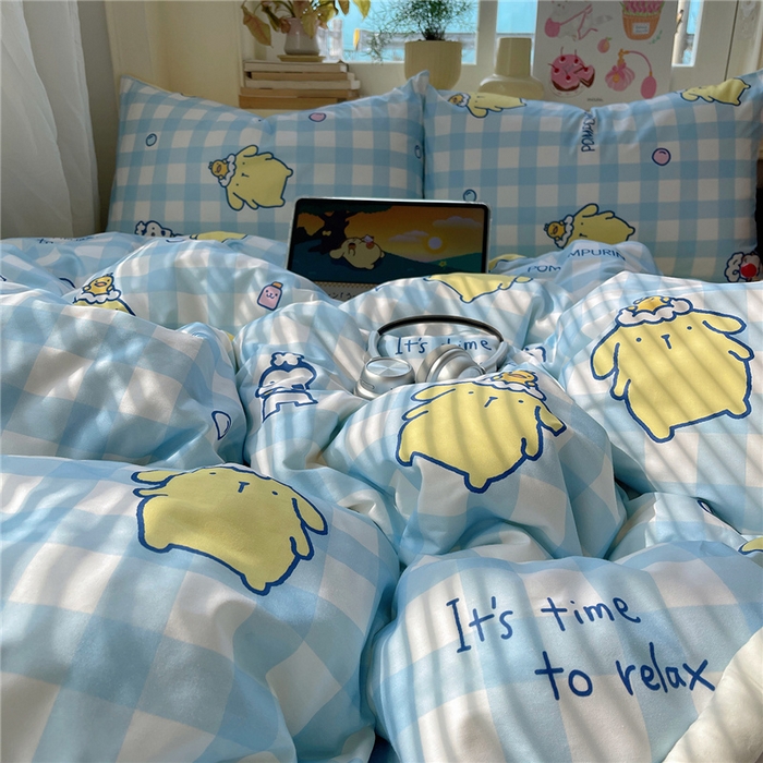 91家纺网 家纺一手货源 找家纺 桃子家居 2026新款A类三丽鸥正版授权卡通数码印花混搭纯棉印花系列四件套 棉三丽鸥-蓝格布丁狗