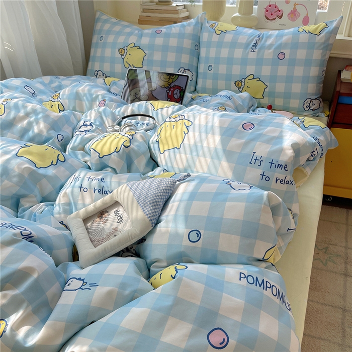 91家纺网 家纺一手货源 找家纺 桃子家居 2026新款A类三丽鸥正版授权卡通数码印花混搭纯棉印花系列四件套 棉三丽鸥-蓝格布丁狗