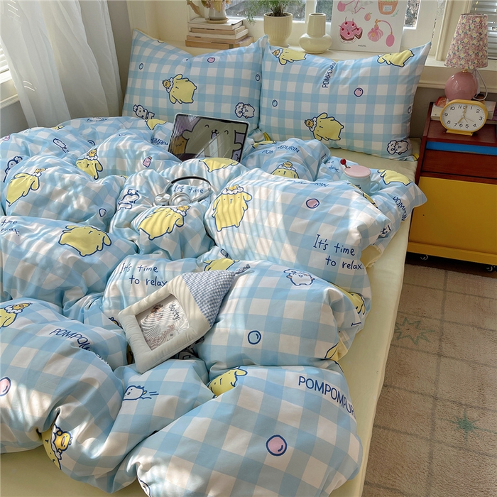 91家纺网 家纺一手货源 找家纺 桃子家居 2026新款A类三丽鸥正版授权卡通数码印花混搭纯棉印花系列四件套 棉三丽鸥-蓝格布丁狗