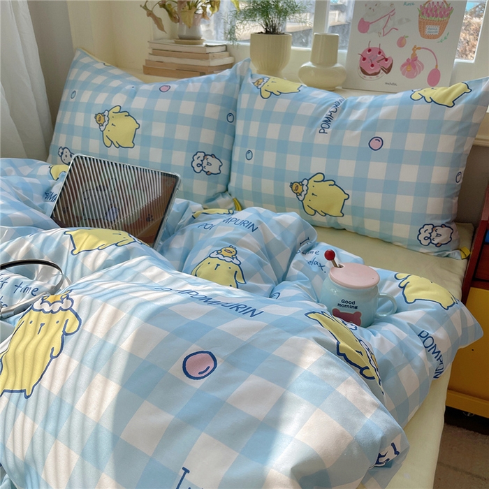91家纺网 家纺一手货源 找家纺 桃子家居 2026新款A类三丽鸥正版授权卡通数码印花混搭纯棉印花系列四件套 棉三丽鸥-蓝格布丁狗