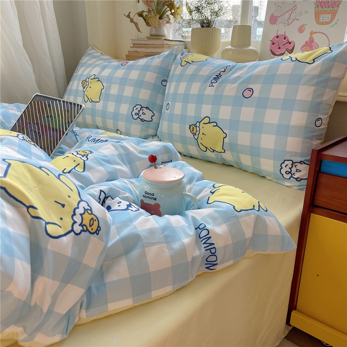 91家纺网 家纺一手货源 找家纺 桃子家居 2026新款A类三丽鸥正版授权卡通数码印花混搭纯棉印花系列四件套 棉三丽鸥-蓝格布丁狗