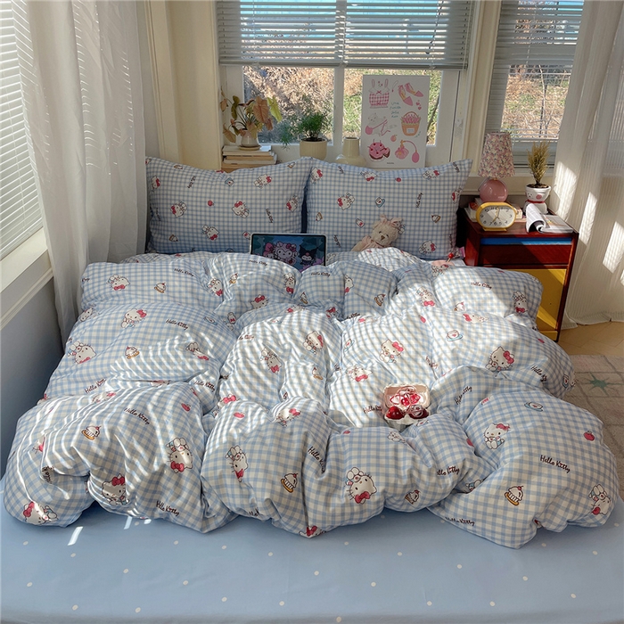 91家纺网 家纺一手货源 找家纺 桃子家居 2026新款A类三丽鸥正版授权卡通数码印花混搭纯棉印花系列四件套 棉三丽鸥-蓝格甜心kt