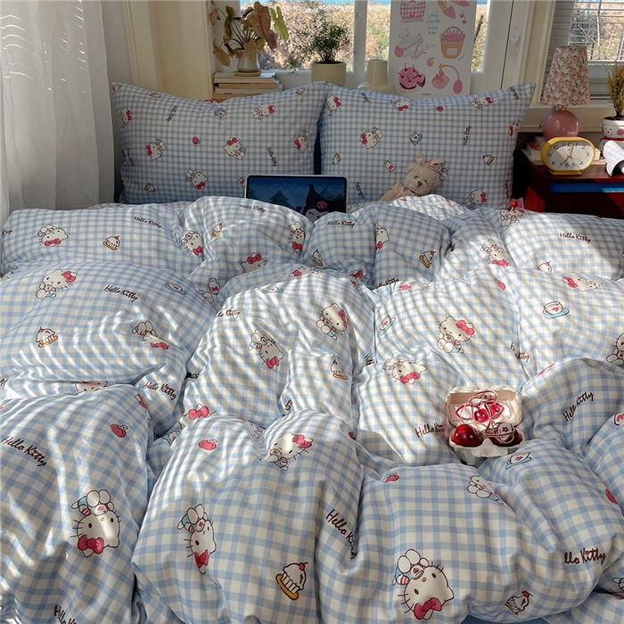 91家纺网 家纺一手货源 找家纺 桃子家居 2026新款A类三丽鸥正版授权卡通数码印花混搭纯棉印花系列四件套 棉三丽鸥-蓝格甜心kt