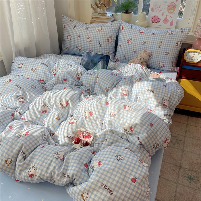 91家纺网 家纺一手货源 找家纺 桃子家居 2026新款A类三丽鸥正版授权卡通数码印花混搭纯棉印花系列四件套 棉三丽鸥-蓝格甜心kt