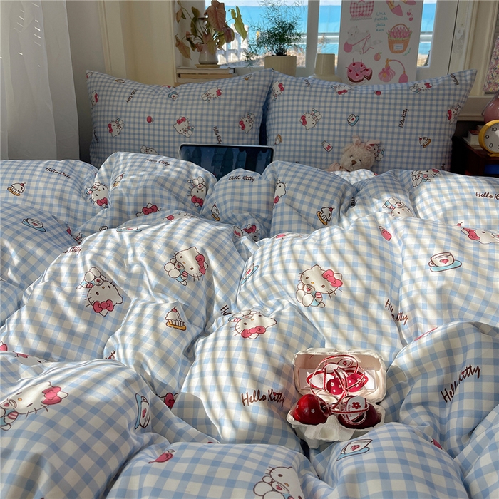 91家纺网 家纺一手货源 找家纺 桃子家居 2026新款A类三丽鸥正版授权卡通数码印花混搭纯棉印花系列四件套 棉三丽鸥-蓝格甜心kt