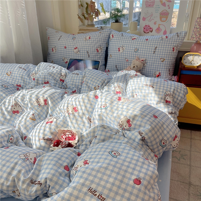91家纺网 家纺一手货源 找家纺 桃子家居 2026新款A类三丽鸥正版授权卡通数码印花混搭纯棉印花系列四件套 棉三丽鸥-蓝格甜心kt