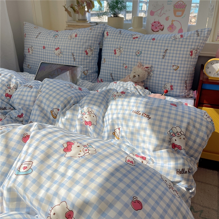 91家纺网 家纺一手货源 找家纺 桃子家居 2026新款A类三丽鸥正版授权卡通数码印花混搭纯棉印花系列四件套 棉三丽鸥-蓝格甜心kt