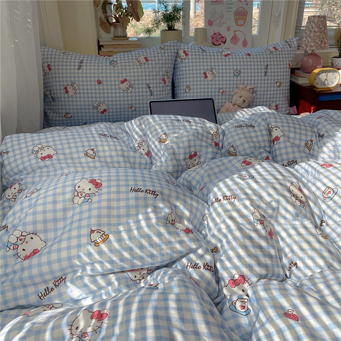 91家纺网 家纺一手货源 找家纺 桃子家居 2026新款A类三丽鸥正版授权卡通数码印花混搭纯棉印花系列四件套 棉三丽鸥-蓝格甜心kt