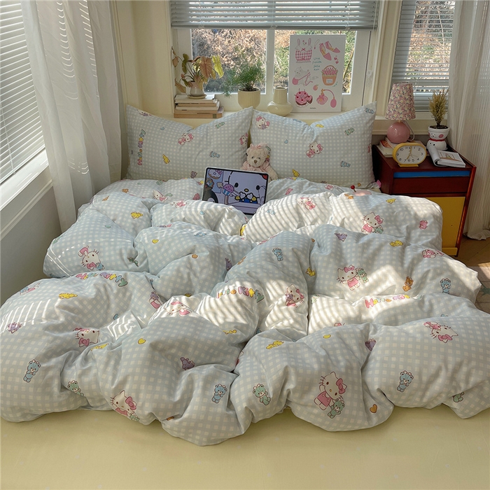 91家纺网 家纺一手货源 找家纺 桃子家居 2026新款A类三丽鸥正版授权卡通数码印花混搭纯棉印花系列四件套 棉三丽鸥-蓝梦kt