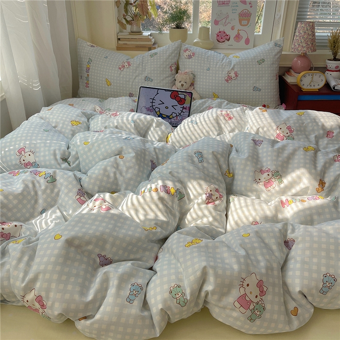 91家纺网 家纺一手货源 找家纺 桃子家居 2026新款A类三丽鸥正版授权卡通数码印花混搭纯棉印花系列四件套 棉三丽鸥-蓝梦kt