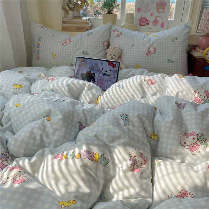 91家纺网 家纺一手货源 找家纺 桃子家居 2026新款A类三丽鸥正版授权卡通数码印花混搭纯棉印花系列四件套 棉三丽鸥-蓝梦kt