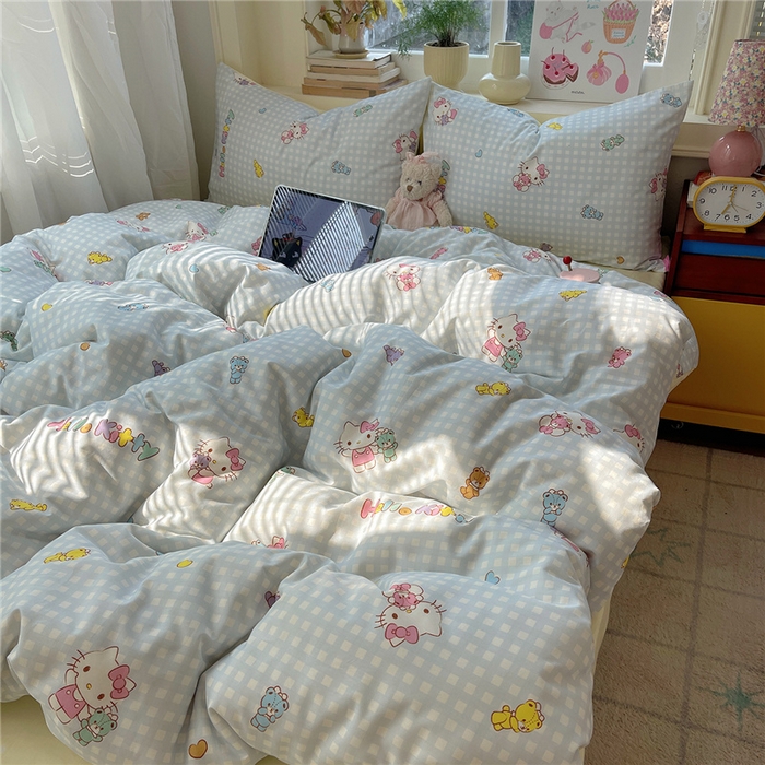 91家纺网 家纺一手货源 找家纺 桃子家居 2026新款A类三丽鸥正版授权卡通数码印花混搭纯棉印花系列四件套 棉三丽鸥-蓝梦kt