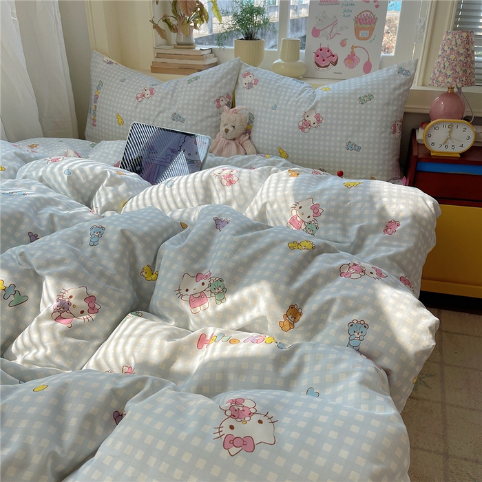 91家纺网 家纺一手货源 找家纺 桃子家居 2026新款A类三丽鸥正版授权卡通数码印花混搭纯棉印花系列四件套 棉三丽鸥-蓝梦kt