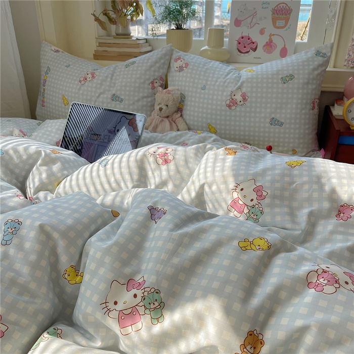 91家纺网 家纺一手货源 找家纺 桃子家居 2026新款A类三丽鸥正版授权卡通数码印花混搭纯棉印花系列四件套 棉三丽鸥-蓝梦kt