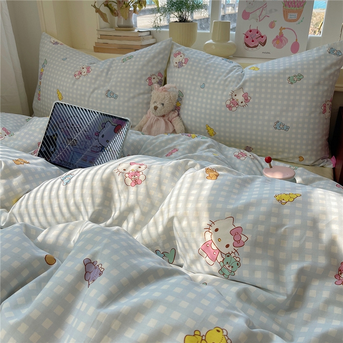 91家纺网 家纺一手货源 找家纺 桃子家居 2026新款A类三丽鸥正版授权卡通数码印花混搭纯棉印花系列四件套 棉三丽鸥-蓝梦kt