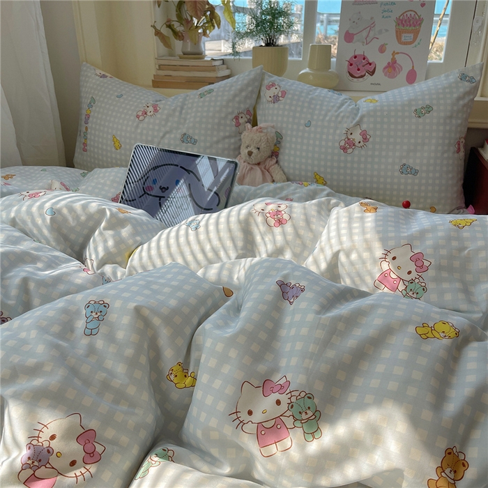 91家纺网 家纺一手货源 找家纺 桃子家居 2026新款A类三丽鸥正版授权卡通数码印花混搭纯棉印花系列四件套 棉三丽鸥-蓝梦kt