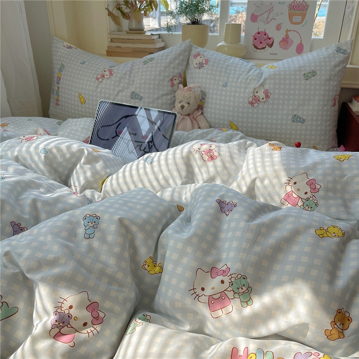 91家纺网 家纺一手货源 找家纺 桃子家居 2026新款A类三丽鸥正版授权卡通数码印花混搭纯棉印花系列四件套 棉三丽鸥-蓝梦kt