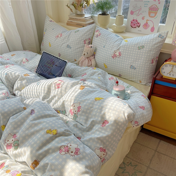 91家纺网 家纺一手货源 找家纺 桃子家居 2026新款A类三丽鸥正版授权卡通数码印花混搭纯棉印花系列四件套 棉三丽鸥-蓝梦kt