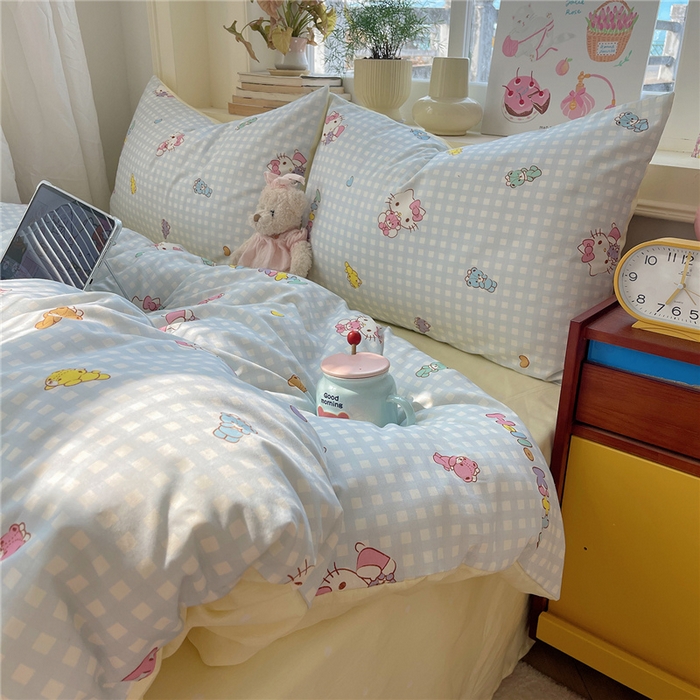 91家纺网 家纺一手货源 找家纺 桃子家居 2026新款A类三丽鸥正版授权卡通数码印花混搭纯棉印花系列四件套 棉三丽鸥-蓝梦kt