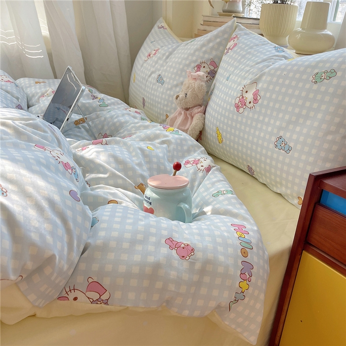91家纺网 家纺一手货源 找家纺 桃子家居 2026新款A类三丽鸥正版授权卡通数码印花混搭纯棉印花系列四件套 棉三丽鸥-蓝梦kt