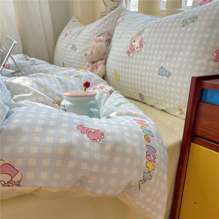 91家纺网 家纺一手货源 找家纺 桃子家居 2026新款A类三丽鸥正版授权卡通数码印花混搭纯棉印花系列四件套 棉三丽鸥-蓝梦kt