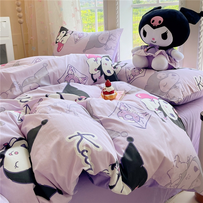 91家纺网 家纺一手货源 找家纺 桃子家居 2026新款A类三丽鸥正版授权卡通数码印花混搭纯棉印花系列四件套 棉三丽鸥-魔法库洛米