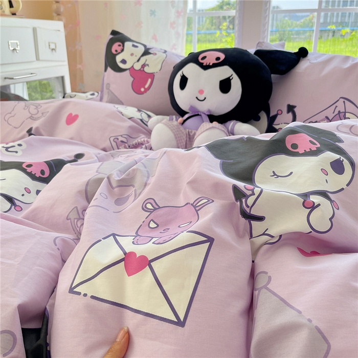 91家纺网 家纺一手货源 找家纺 桃子家居 2026新款A类三丽鸥正版授权卡通数码印花混搭纯棉印花系列四件套 棉三丽鸥-魔法库洛米